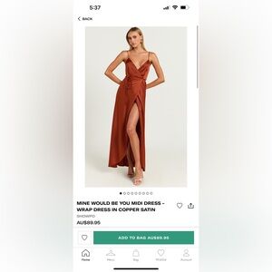 Showpo copper satin wrap dress NWT